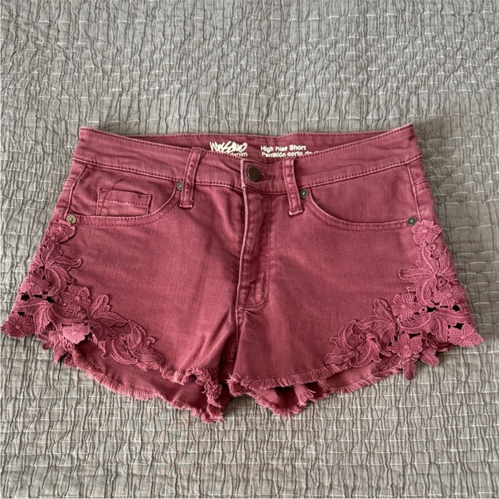 Mossimo High Rise Stretch Jean Short with Flower Design Lace Detail
